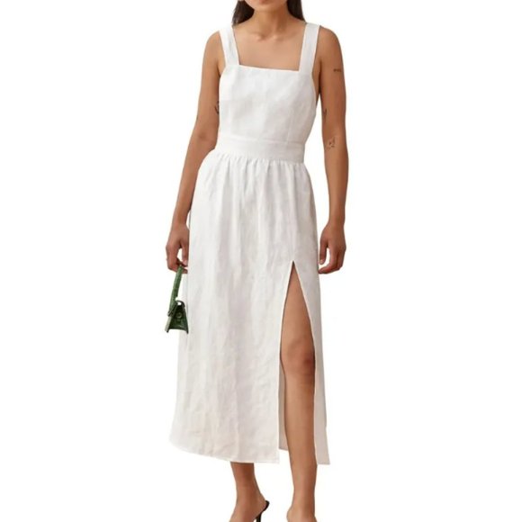 NWOT Reformation Elara Linen Fit & Flare Dress in White Size 2 #694 - Picture 1 of 10